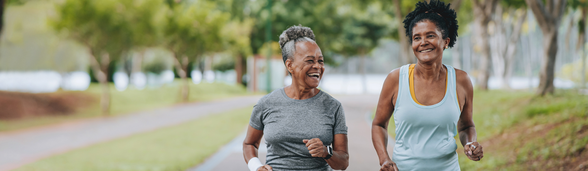 Two women on a jog in the park